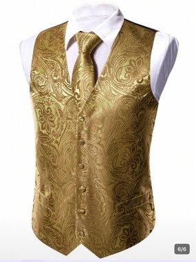 Men's Gold Paisley Dress Vest with Matching Tie